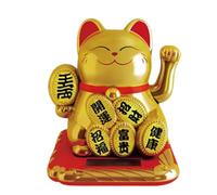 2.5 Inch Solar Waving Lucky Cat for Home Decor, Car Dashboard Office Desk Feng Shui Ornament with Automatic Arm Motion, Plastic Bonsai Gift for Good Fortune and Prosperity