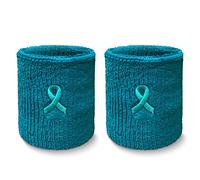 2.5 inch Teal Wristband with Ribbon for Support Ovarian Cancer - 1 Pair