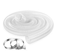 2.5 Inch x 20 Feet Dust Collection Hose - Heavy Duty, Puncture Resistant, Flexible, Clear PVC Pipe for Extracting Debris, & Fumes - Coated Wire Helix Reinforced - With 2 Stainless Steel Hose Clamps