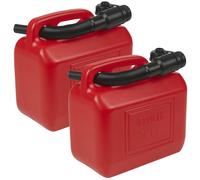 (2) 5 Litre Red Plastic Fuel Jerry Can Spout Container