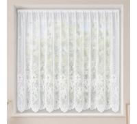 2.5 Metres Wide x 48" (122cm) Drop - Camellia White Modern Floral Lace Net Curtain - Panel By The Metre - Traditional Heavy Base And Scalloped Hem
