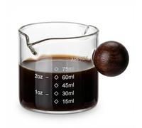 2.5 oz/75 ml Italian Espresso Cup with a Wooden Ball Handle, Transparent Glass Double-Measure Cup, Double-Mouth Short Drink Cup, Dishwasher Safe