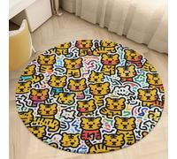 2.5' Round Area Rug for Bedroom Water Absorbent Coral Velvet Low Pile Floor Carpet Thin Non-Slip Backing Little Tiger Graffiti Throw Rug Washable Bathroom Mat for Tub Shower Toilet