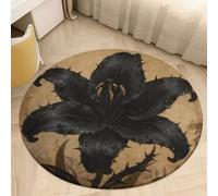 2.5' Round Area Rug for Bedroom Water Absorbent Coral Velvet Low Pile Floor Carpet Thin Non-Slip Backing Black Lily Gothic Throw Rug Washable Bathroom Mat for Tub Shower Toilet