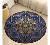 2.5' Round Area Rug for Bedroom Water Absorbent Coral Velvet Low Pile Floor Carpet Thin Non-Slip Backing Purple Mandala Art Throw Rug Washable Bathroom Mat for Tub Shower Toilet