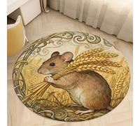 2.5' Round Area Rug for Bedroom Water Absorbent Coral Velvet Low Pile Floor Carpet Thin Non-Slip Backing Vole Wheat Ear Throw Rug Washable Bathroom Mat for Tub Shower Toilet