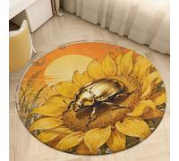 2.5' Round Area Rug for Bedroom Water Absorbent Coral Velvet Low Pile Floor Carpet Thin Non-Slip Backing Scarab Sunflower Throw Rug Washable Bathroom Mat for Tub Shower Toilet