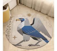 2.5' Round Area Rug for Bedroom Water Absorbent Coral Velvet Low Pile Floor Carpet Thin Non-Slip Backing Griffin Medieval Style Throw Rug Washable Bathroom Mat for Tub Shower Toilet