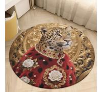 2.5' Round Area Rug for Bedroom Water Absorbent Coral Velvet Low Pile Floor Carpet Thin Non-Slip Backing Red Rose Cheetah Throw Rug Washable Bathroom Mat for Tub Shower Toilet