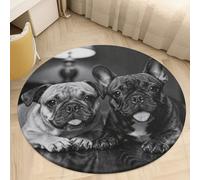 2.5' Round Area Rug for Bedroom Water Absorbent Coral Velvet Low Pile Floor Carpet Thin Non-Slip Backing French Bulldog Duo Throw Rug Washable Bathroom Mat for Tub Shower Toilet