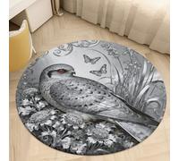 2.5' Round Area Rug for Bedroom Water Absorbent Coral Velvet Low Pile Floor Carpet Thin Non-Slip Backing Nightjar Dusty Miller Throw Rug Washable Bathroom Mat for Tub Shower Toilet