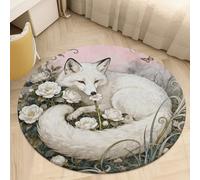 2.5' Round Area Rug for Bedroom Water Absorbent Coral Velvet Low Pile Floor Carpet Thin Non-Slip Backing Fox Camellia Cluster Throw Rug Washable Bathroom Mat for Tub Shower Toilet