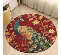 2.5' Round Area Rugs Ultra-Thin 0.2" Coral Velvet Low Pile A Beautiful Peacock Indoor Mats for Entryway Washable Circle Bathroom Rug Welcome Front Door Mat Floor Carpet for Bedroom Decor