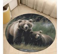 2.5' Round Area Rugs Ultra-Thin 0.2" Coral Velvet Low Pile A Mother and A Cub Bears Indoor Mats for Entryway Washable Circle Bathroom Rug Welcome Front Door Mat Floor Carpet for Bedroom Decor
