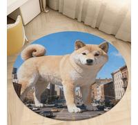 2.5' Round Area Rugs Ultra-Thin 0.2" Coral Velvet Low Pile Champagne Shiba Giant City Indoor Mats for Entryway Circle Bathroom Rug Welcome Front Door Mat Floor Carpet for Bedroom Decor