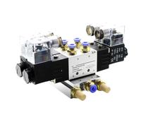 2-5 Row Pneumatic 5 Way Double Solenoid Valve Block 4V220-08 Plate with Fitting Manifold 12V DC 24V AC 110V 220V 5/2 24VDC(4 Row 6mm Fitting,AC220V)