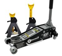 2.5 Ton Hydraulic Low Profile Floor Jack and 3T Axle Stands RocwooD Aluminium Heavy Duty Car Trolley Jack Lift 100mm - 465mm Lifting Range Dual Piston Pump Wheels Non-slip Handle for Car Van Garage