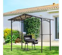 2.5 x 1.5m Outdoor Grill BBQ Gazebo Canopy with Side Shelves PC Roof Aluminium
