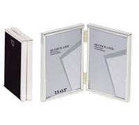2.5 x 3.5-inch Silver Thin Edge DOUBLE PORTRAIT Photo Frames with hooks, can stand and hang - Velveteen Backing - Tarnish Resistant (2.5 x 3.5-inch)