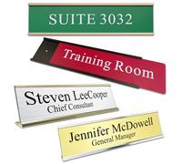 2.5"x 8" Custom Engraved Name Plates for Doors, Personalized Desk Name Plate, Office Wall or Desk Name Plate With Aluminum Holder, Two Lines of Engraved Text, 10 Colors Available