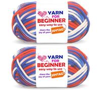 2 * 50g Rainbow Beginner Crochet Yarn for Crocheting and Knitting Multicolor Cotton Crochet Yarn for Beginners with Easy-to-See Stitches Cotton-Nylon Blend Easy Yarn for Beginners(Blue White Red)