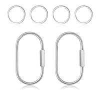 2.52 x 1.34 Inch 2 Pcs Brass Screw Lock Keychain with 4 Rings, Sliver Brass Screw Lock Clip Key Chain Ring Durable Simple Brass-Keychain Holder Brass-Key-Ring Simple Style Car keychain for Men Women,