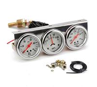 2" 52mm Chrome Panel 3in1 Car Meter Oil Pressure Fahrenheit Water Temp Ammeter Triple Gauge Kit Set White Face