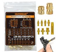 #2-56 Threaded Inserts with 8PCS Heat Set Insert Tools,Brass UNC knurled Nuts for 3D Printing Components and Plastic Parts.(50Pcs #2-56 * 4 * 3.6 and 50Pcs #2-56 * 6.35 * 3.6)