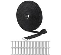 2.5CM×10M Adjustable Cable Straps with 50 Buckles, Cut-to-Length Cinch Strap, Reusable Fastening Cord Ties, Hook and Loop Securing Strap for Cable Tidy, Wire Management, Cord Organiser, Black