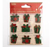 2.5cm Tartan Presents Christmas Craft Decorations - Self Adhesive (9 pcs)