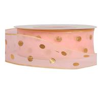2.5cmx25 Yard Gold Dots Printed Organza Ribbon Polka Dot Sheer Chiffon Ribbon for Bouquet Gift Wrapping, Pink