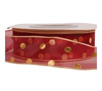 2.5cmx25 Yard Gold Dots Printed Organza Ribbon Polka Dot Sheer Chiffon Ribbon for Bouquet Gift Wrapping, Red