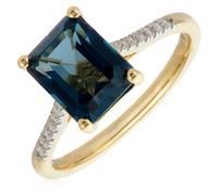 2.5ct Emerald Cut London Blue Topaz & 0.10ct Diamond Ring 9ct Gold 9CT YELLOW GOLD SIZE L