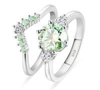 2.5ct Light Green Moissanite Wedding Band Set for Women D Color VVS1 Round Cut Lab Made Diamond Engagement Bridal Ring Set S925 Sterling Silver with 18K White Gold Elegant, Gemstone, Moissanite