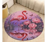2.5ft Circle Rug Non Slip Bath Rug Soft Stain Resistant Coral Velvet Flamingo Peony Pond Carpet for Under Round Table Washable Indoor Floor Mat for Living Room Bedroom Nursery Home Office Decor