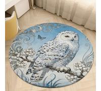 2.5ft Circle Rug Non Slip Bath Rug Soft Stain Resistant Coral Velvet Snowy Owl Cornus Carpet for Under Round Table Washable Indoor Floor Mat for Living Room Bedroom Nursery Home Office Decor