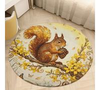 2.5ft Circle Rug Non Slip Bath Rug Soft Stain Resistant Coral Velvet Squirrel Forsythia Branch Carpet for Under Round Table Washable Indoor Floor Mat for Living Room Bedroom Nursery Home Office Deco