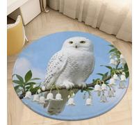 2.5ft Circle Rug Non Slip Bath Rug Soft Stain Resistant Coral Velvet White Snowy Owl Carpet for Under Round Table Washable Indoor Floor Mat for Living Room Bedroom Nursery Home Office Decor