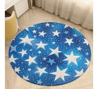 2.5ft Coral Velvet Round Rug Machine Washable Non Slip TPR Backing Blue Shining Stars Pattern Area Rug Pet Friendly Doormat Low Pile Soft Plush Bedroom Carpet for Living Room Kitchen Entryway Dorm I