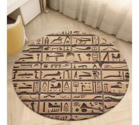 2.5Ft Coral Velvet Round Rug Machine Washable Non Slip TPR Backing Egypt Hieroglyphics Area Rug Pet Friendly Doormat Low Pile Soft Plush Bedroom Carpet for Living Room Kitchen Entryway Dorm Indoor