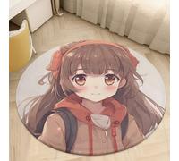 2.5ft Coral Velvet Round Rug Machine Washable Non Slip TPR Backing Japan Anime Area Rug Pet Friendly Doormat Low Pile Soft Plush Bedroom Carpet for Living Room Kitchen Entryway Dorm Indoor