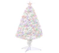 HOMCOM 2.5Ft Prelit Artificial Tabletop Christmas Tree with Fibre Optics for Desk, White