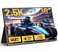 2.5K 144Hz Portable Gaming Monitor 16", 2560x1600, Plug & Play, 100% sRGB, 500nits, 16:10, Eye Care Second Computer Display with Speakers for Laptop, PC, Mac, P-S4/5, Sw-tch, X-BO, USB-C/HDMI, (K16G)