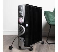 2.5kw 11 Fin Black Electric Oil Filled Radiator / Heater Turbo & 24 Hour Timer Samuel Alexander Black One Size