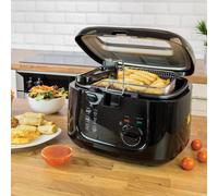Quest 35239 2.5L Deep Fryer/Features Removable Lid & Large Observation Window/Adjustable Temperature/Ergonomic Cool Touch Handle/Black