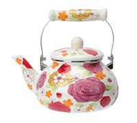 2.5L Enamel Floral Teapot with Porcelain Handle, Vintage Water Kettle for Stovetop, Gas, and Induction Cooktops, Ideal for Tea, Coffee, and Hot Drinks