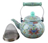2.5L Enamel Teapot with Infuser, Stovetop Floral Tea Kettle with Ceramic Handle for Home Camping(Green)