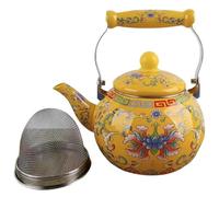 2.5L Enamel Teapot with Infuser, Stovetop Floral Tea Kettle with Ceramic Handle for Home Camping(Yellow)