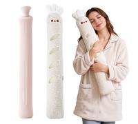 2.5L Hot Water Bottle with Adorable Plush Cover - Extra-Long Leak, Proof Design for Menstrual Pain & Muscle Relief, Reusable Hot/Cold Therapy Pack with Removable Cover (Beige)