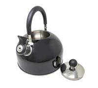 2.5L Metallic Black Stainless Steel Whistling Kettle - Suitable for Fishing, Camping, Hiking, Indoor & Outdoor | Camping Kettle for Gas Stove, Electric Stove, Camp Fire - Fast Boil, Phenolic Handle